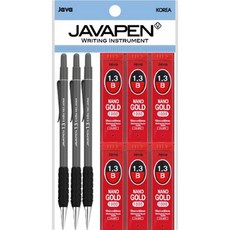 JAVAPEN Embo自動鉛筆 1.3mm 3入 + Nano Gold 自動鉛筆芯 1.3mm B 6入, 1套, 深灰色