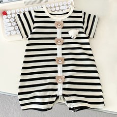 조이멀티 유아용 베이비베어 스트라이프 반팔 우주복