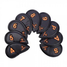 뉴즐 더블사이드 넘버 아이언 커버 9종 세트, 올블랙 + 오렌지(자수)