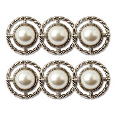 金屬海倫珍珠組合鈕扣 21mm, 6個, 仿古鎳