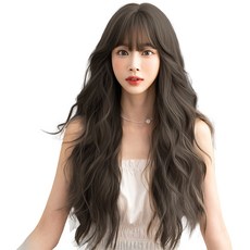 HiYuni 女神波浪長髮全頂假髮 68cm + 髮網 + 支架套組, 炭黑色, 1個