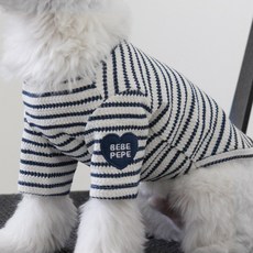 BEBEPEPE 狗狗愛心條紋T恤, 海軍藍, 1個