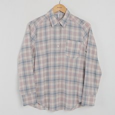 빼빼 여성용 카라넥 바이오워싱 배색체크 셔츠