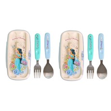 LILFANT 公主印花湯匙叉子+按壓式餐具盒 2件組, 湯匙 2入+叉子 2入, 混色