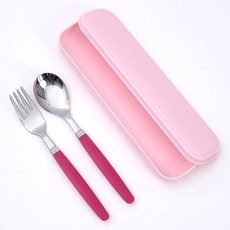 RAONNURI 孩童粉彩環保餐具組, 粉色（盒），亮粉色（勺子、叉子）, 箱子+勺子+叉子