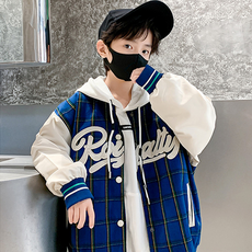 Orenjidamom 孩童格子連帽棒球外套