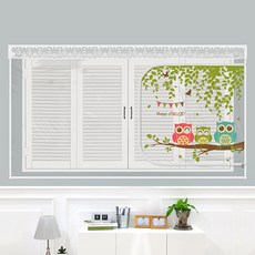 dashop 窗戶型拉鍊式EVA防風擋風板 幸福貓頭鷹 透明 200 x 120 cm + 魔鬼氈膠帶 8入, 1套