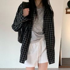 sugarfun 女款 Meloa 寬鬆復古格紋襯衫