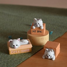 居家咖啡館迷你裝飾品3件組, 灰色貓咪