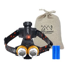 KEEP H22 2구 LED 4모드 충전식 헤드랜턴 배터리 포함 + 파우치 세트, 랜덤색상, 1세트