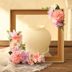 바닐라빌리지 조화 메모리얼 블룸 봉안당 납골당 꾸미기 코너형 리스 2종 세트, 라일락핑크, 1세트