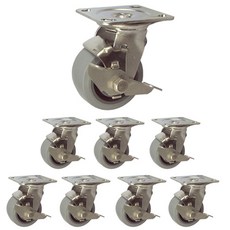 MASTER. S 不鏽鋼腳輪 101mm 重型不鏽鋼 灰色橡膠 軸套 灰色 平板式 BK BK DS 3340 MRP-BK, 8個
