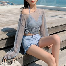 Rich Unnie 透視三件式高腰比基尼套裝, 灰色