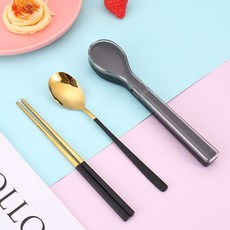 MamiPyeonhae 可攜式餐具組, 金黑色, 湯匙 + 筷子 + 餐具盒, 1套