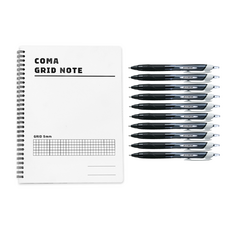 TUCO.B Coma 線圈方格筆記本 + Jetstream 原子筆 黑色 1.0mm 10入組, 白色(筆記本), 1套