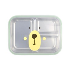 kitchen U 小熊不鏽鋼3格餐盤便當, 混合顏色, 餐盤 + 蓋子, 1個
