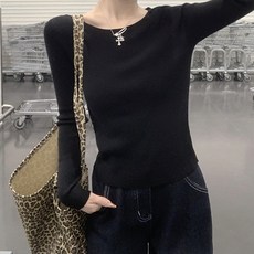 레몬소울 여성용 레거시 라운드 골지 니트 긴소매 티셔츠