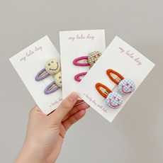 Kids Day 格紋笑臉啪啪夾 3款 x 2入組