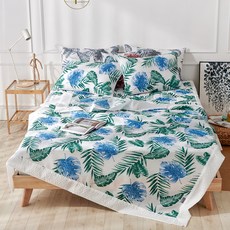 LaMonte 夏威夷葉子印花泡泡紗薄被, 藍色