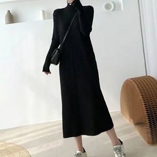 마켓에이 여성용 가을 목폴라 니트 골지 원피스 빅사이즈 포함