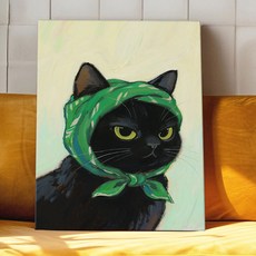세잔느화실 인테리어 그림 The Scarf Trio 귀여운 고양이 일러스트 캔버스 액자 01 올리브 스카프, 캔버스액자 (69x78cm)