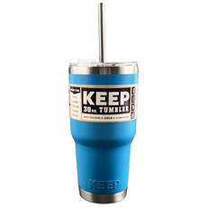KEEP CAMPING 大容量不鏽鋼吸管保溫杯, 藍色, 900ml, 1個