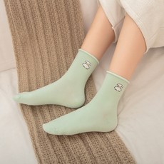 四季粉彩印花舒適襪 綠色鴨子款, 5雙