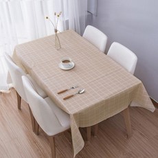 노크노크 그리드 체크 북유럽 패턴 방수 식탁보, 베이지, 90 x 137 cm, 2개