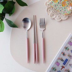 Bogen Eiffel 高級沙田餐具 4 件套, 淺粉色, 4個, 勺子+筷子+叉子+小袋子