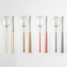 Cuisine de Maman 兒童用純粹餐具4件組, 奶油白, 灰色, 棕色, 粉紅色, 1套, 湯匙 + 筷子