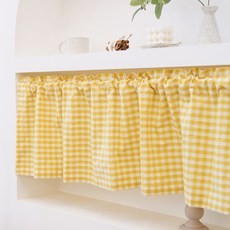 FORHOME 手工粉彩格紋短窗簾, 黃色