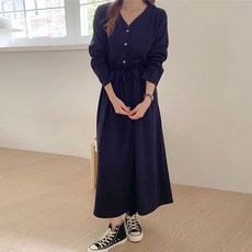 브이 단추 스트링 빅사이즈 롱 원피스 임부복 a959