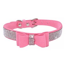마켓A 강아지 리본 큐빅 벨티드 목줄, 핑크, 1개