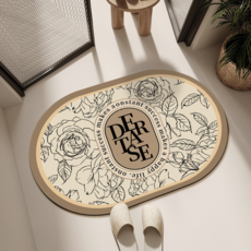 코다치프 플라워 규조 머드 화장실 문 앞 미끄럼 방지 욕실 흡수 발매트 30 x 40 cm, 심플한 라인 플라워 섀도우, 1개