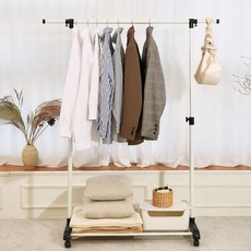 GONGGAMSTORE 可調節高度更衣室移動式站立衣架 1層, 白色