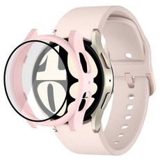Luarable Galaxy Watch 螢幕保護鋼化玻璃膜全覆蓋保護殼 + 矽膠錶帶組, 淺粉色, 1組
