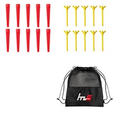 NAYASTYLE 塑膠高爾夫長球釘 10入 + ABS 高爾夫長球釘 10入 + 收納袋套組 GFYp-185-5 + 172-2PU, 混合顏色