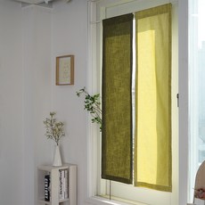 Nabisongil 亞麻遮光簾 穿桿式 2件組, 橄欖綠, 柔和綠