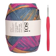 yarna 소이 뜨개실 200g + 모사용 코바늘 6호 세트, 18 핑크옐로블루믹스(실), 랜덤발송(코바늘), 1개