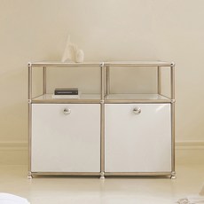 포스트모던 글렌 미드센츄리 철제 거실 수납장 760 2단 방문설치, 화이트