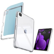 고부기 아이패드 스마트커버 애플펜슬 수납 슬라이드 분리형 투명 케이스, 스카이블루, 1개