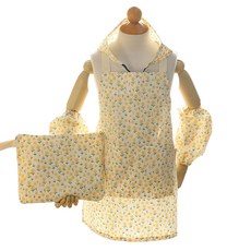 SEMOMS 女孩童版小花防水圍裙+頭巾+袖套+收納袋