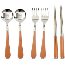해모 윌리브 국산 304스텐 니노 세라믹 아동커트러리세트, 오렌지, 숟가락 2p + 포크 2p + 젓가락 2벌, 1개