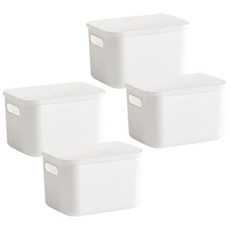 多用途附蓋收納籃 小, 白色, 4個
