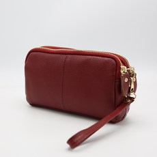 LULU 牛皮雙層迷你手拿斜背包, 紅色