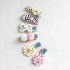 女童款花朵刺繡蕾絲髮夾 6款組合