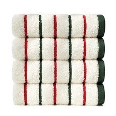 CLAUMAN 聖誕條紋飯店毛巾 精梳棉 190g x 4入組, 1套, 綠色