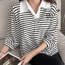라라온 여성용 카라 스트라이프 티셔츠 TSP178