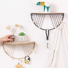 木質風格簡約壁架 黑色 + 金色 套組, 1套