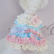 웨이비데이즈 반려동물 비즈 플라워 펫원피스 W265-0004BUM, 블루, 1개